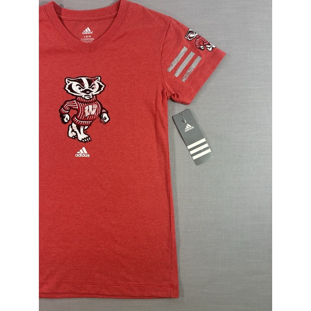Adidas Wisconsin Badgers Youth Large 14 Red Graphic T-Shirt NCAA NWT - Picture 3 of 7